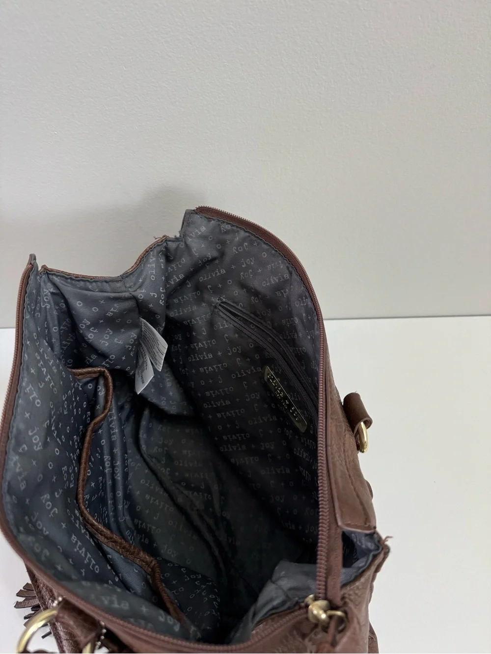 Olivia + Joy Stitched Brown Shoulder Bag with Detachable Gold Chain Strap